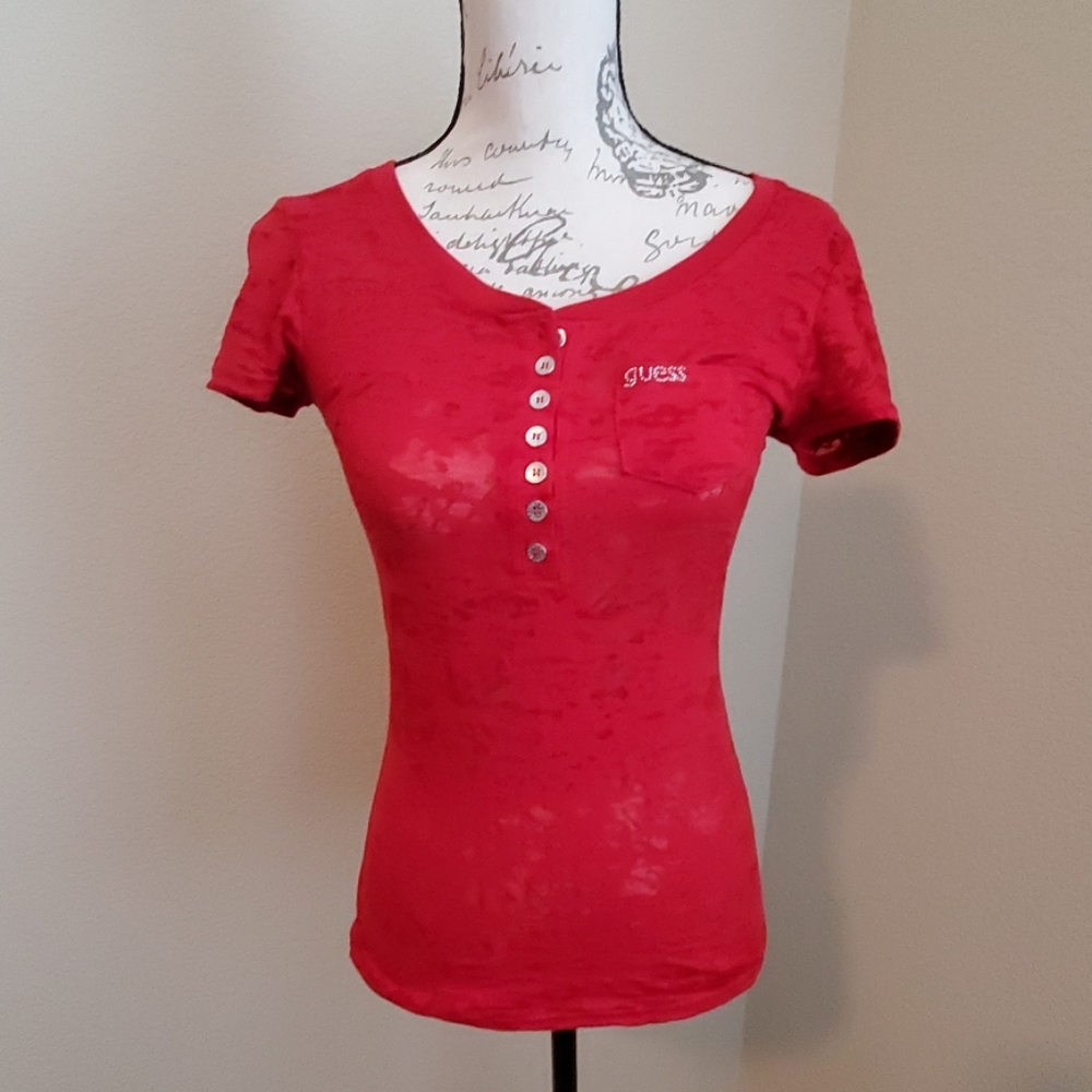 Guess Red burn out tee shirt XS